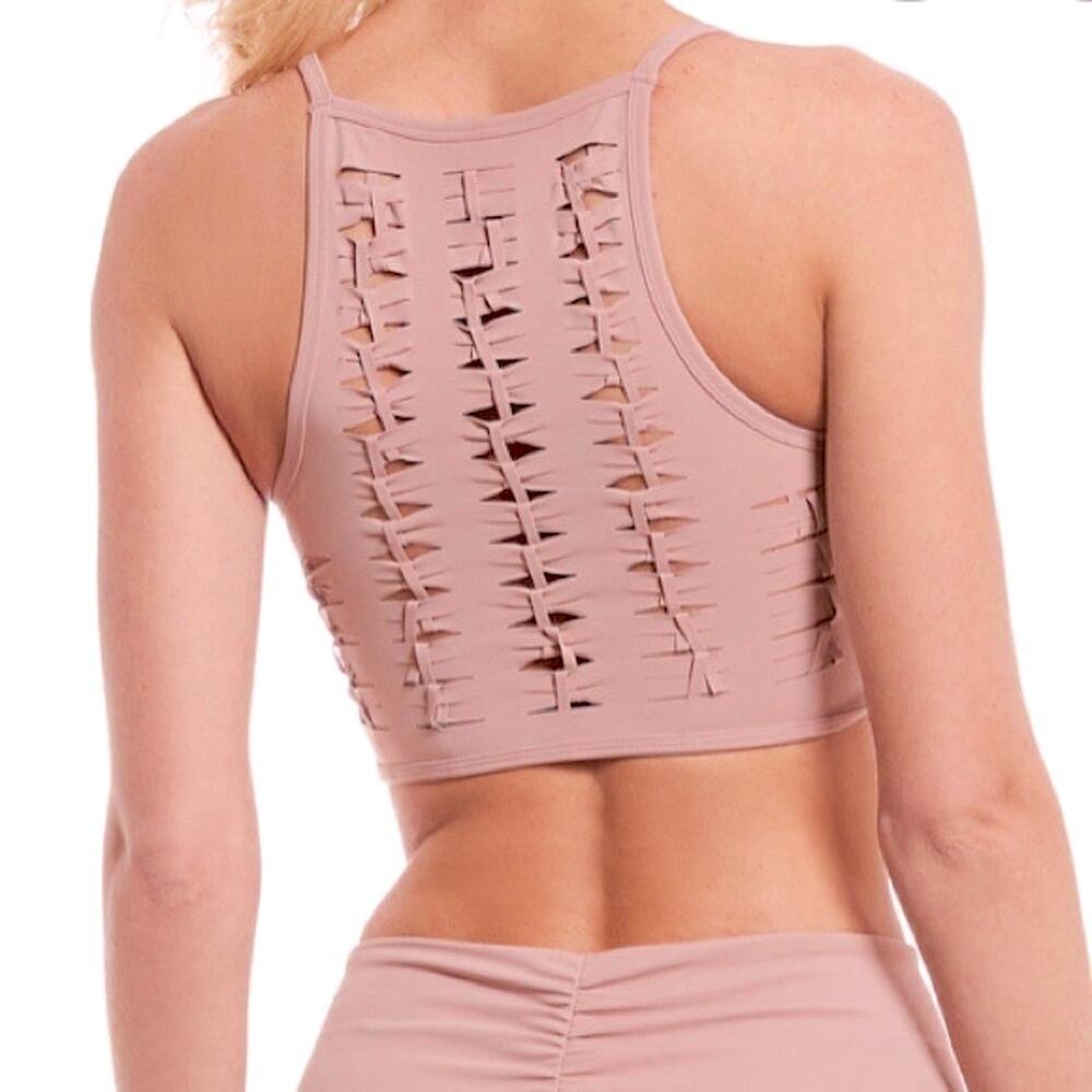 FREE PEOPLE MOVEMENT Revelation Braided Back Yoga Tank Bra Crop Top Nude Pink XS